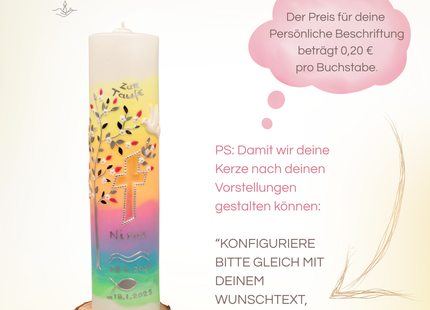 Taufkerze Lebensbaum Aurora Borealis – Exklusive Handarbeit mit Leuchtkreuz & Personalisierung