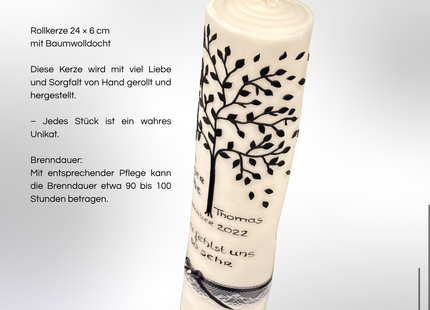 Trauerkerze mit Lebensbaum | Handgemachtes Unikat