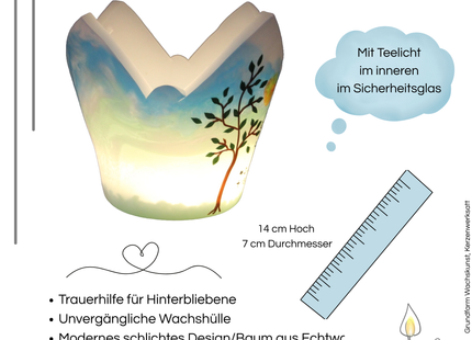 Großes Trauerlicht mit Lebensbaum – Handgemachtes Licht der Erinnerung