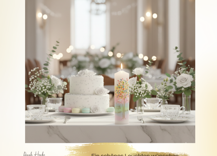 Taufkerze Lebensbaum „Aurora Borealis“ – Exklusive Handarbeit mit zartem Kreuz & Personalisierung