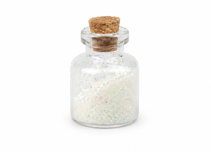Kleines Glasfläschchen mit Bio-Glitzer und Korkverschluss, als Kerzenglitzer, Elfenstaub oder Deko verwendbar.