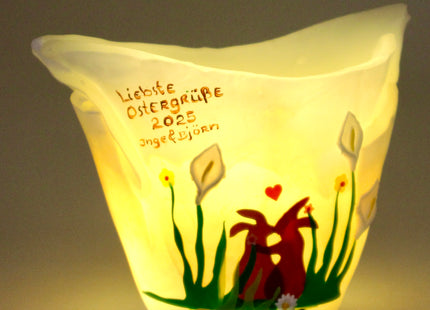 Lichtfang „Ostergrüße“ – Handgefertigte Wachsschale mit Teelicht