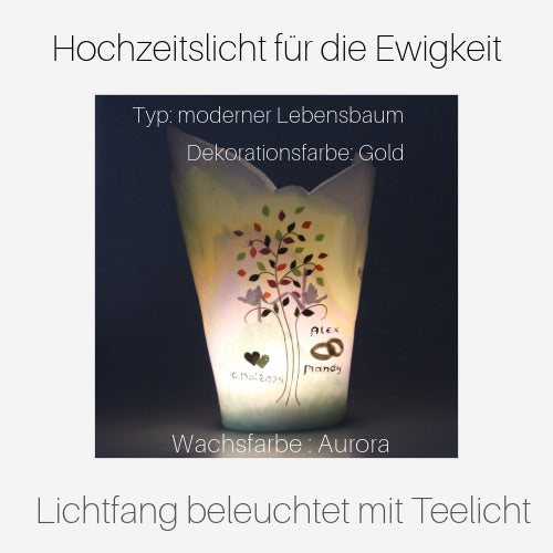 Lichtfang – Die exklusive Hochzeitskerze in Engelsform mit modernem Lebensbaum