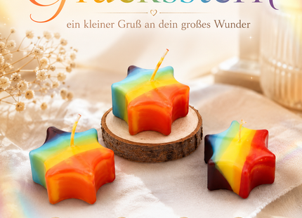 Leuchtende Glückskerzen in den Farben des Lebens