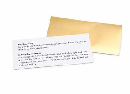 Goldene Beschriftungsfolie für Kerzen und Wachs zum einfachen Durchdrücken mit Kugelschreiber