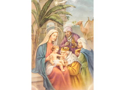 Heiligenbild Heilige Familie mit den Heiligen Drei Königen, klassisches Andachtsmotiv