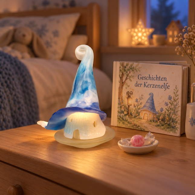 Elfenhaus mit LED – kleiner Elfenfang® Nachtblau mit Besen
