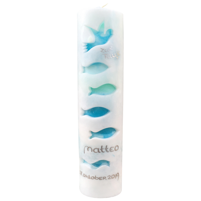 Taufkerze mit Fischsymbol