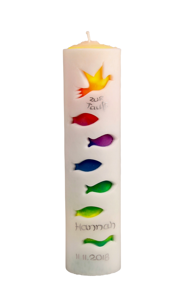 Taufkerze mit Fischsymbol