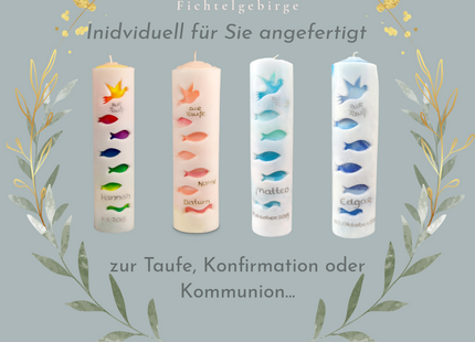 Leuchtkerze mit Fischen zur Taufe