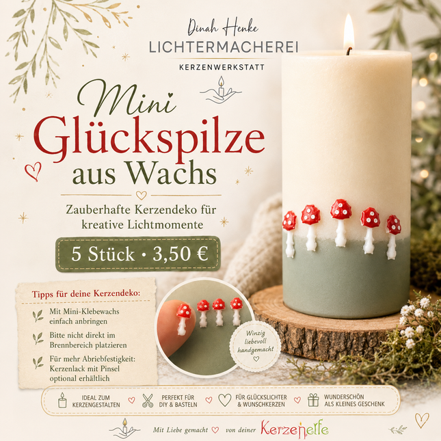 Mini-Glückspilze aus Wachs im 5er-Set zum Dekorieren von Kerzen, DIY 