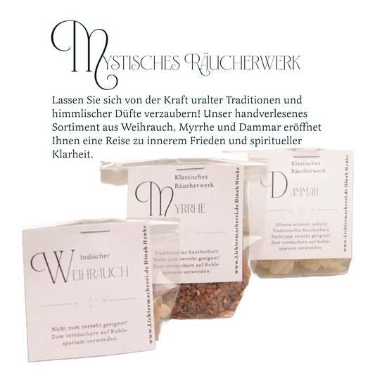 Räucherwerk für die Rauhnächte: Weihrauch, Myrrhe, Dammar je 20 gr.