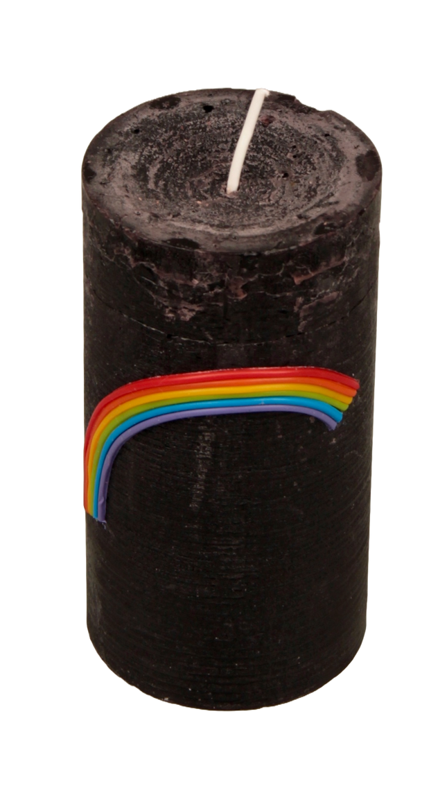 Rustikale Wetterkerze mit Regenbogen Applikation