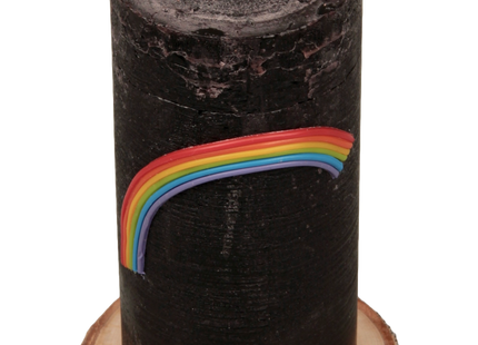 Rustikale Wetterkerze mit Regenbogen Applikation