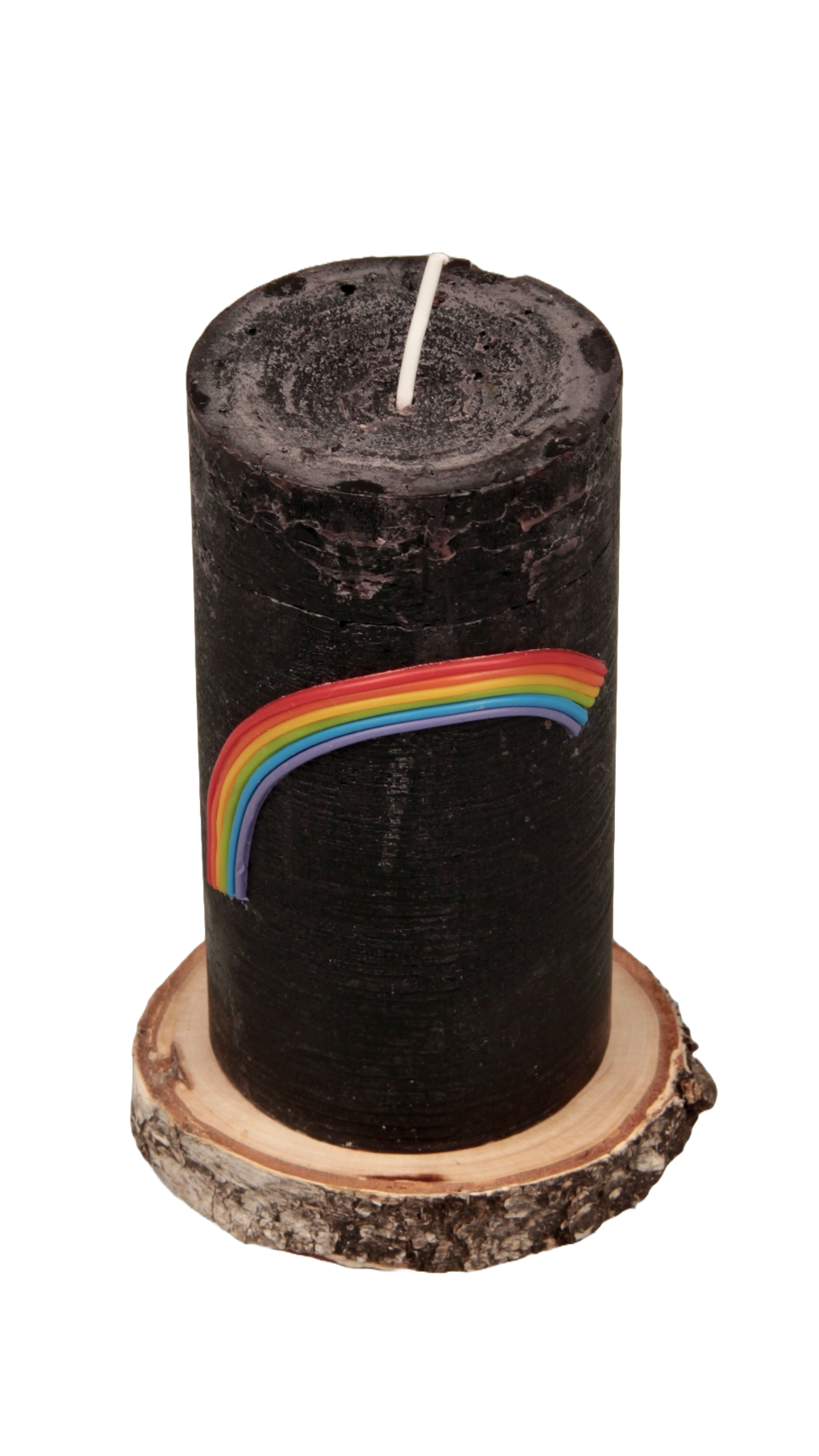 Rustikale Wetterkerze mit Regenbogen Applikation