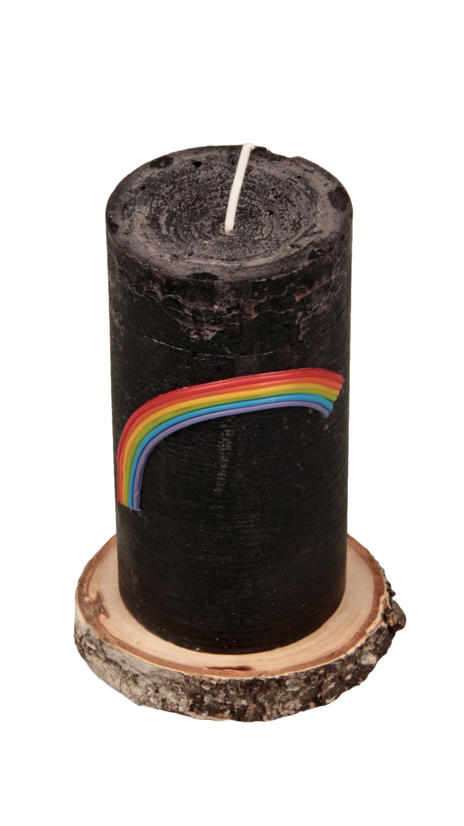 Rustikale Wetterkerze mit Regenbogen Applikation