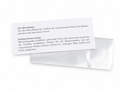Silberne Beschriftungsfolie für Kerzen und Wachs zum persönlichen Beschriften von Taufkerzen, Hochzeitskerzen und Gedenkkerzen