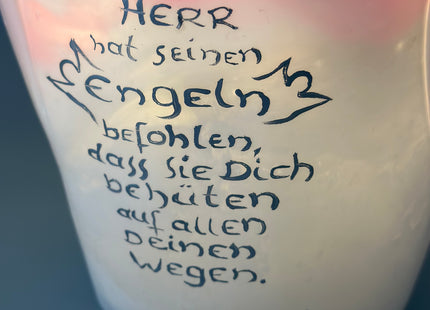 Individuelle Beschriftung in Silber ein wachskunstwerk- schützender Engel mit zartem Licht in Rosa und weiss