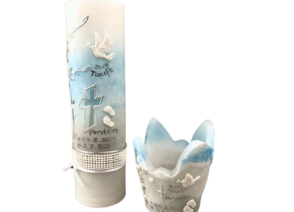 Taufkerzen-Set „Himmelblau & Lichtgrau“ – Symbolisch, edel und handgefertigt