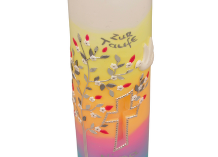 Taufkerze Lebensbaum Aurora Borealis – Exklusive Handarbeit mit Leuchtkreuz & Personalisierung