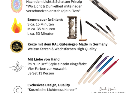 echnische Daten der handgemachten Rauhnacht- und Schwellzeitkerzen im Dualitätsdesign