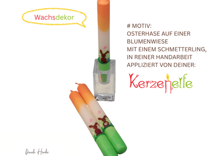 Stabkerze mit Osterhase und Frühlingsmotiv aus Wachs, handgefertigt