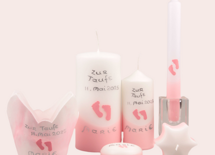 Taufkerzenset in Rosa mit Füsschen 