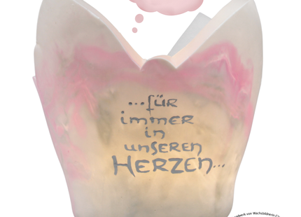 Handbemalte Beschriftung mit feinem Pinsel auf Engels-Lichtfang aus Wachs- in edeln Schriftfarben Farben ob Gold, Silber oder Rosegold individuell nach Wunsch 