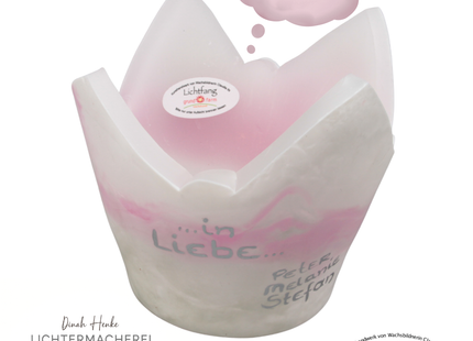 Handgefertigter Engels-Lichtfang aus Wachs in Rosa und Weiß mit sanfter Marmorierung