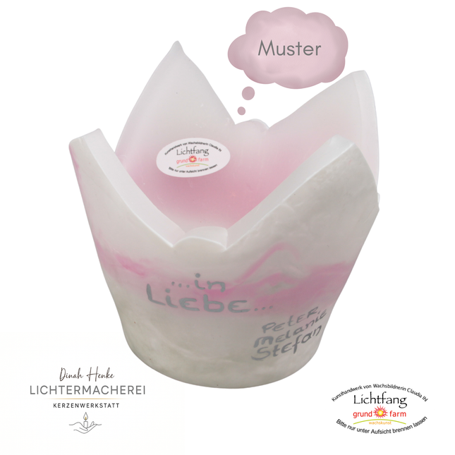 Handgefertigter Engels-Lichtfang aus Wachs in Rosa und Weiß mit sanfter Marmorierung