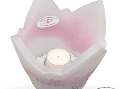 Engelsförmige Lichtschale aus Wachs mit sanft leuchtendem LED-Licht in Rosa und Weißen Wachsfarben