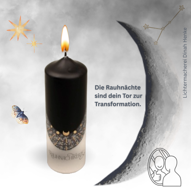 Handgefertigte Rauhnachtkerze aus Deutschland – mit Liebe veredelt für spirituelle Rituale.
