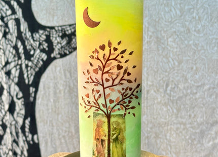 Personalisierte Hochzeitskerze Die Liebenden mit Lebensbaum und Mond Symbol
