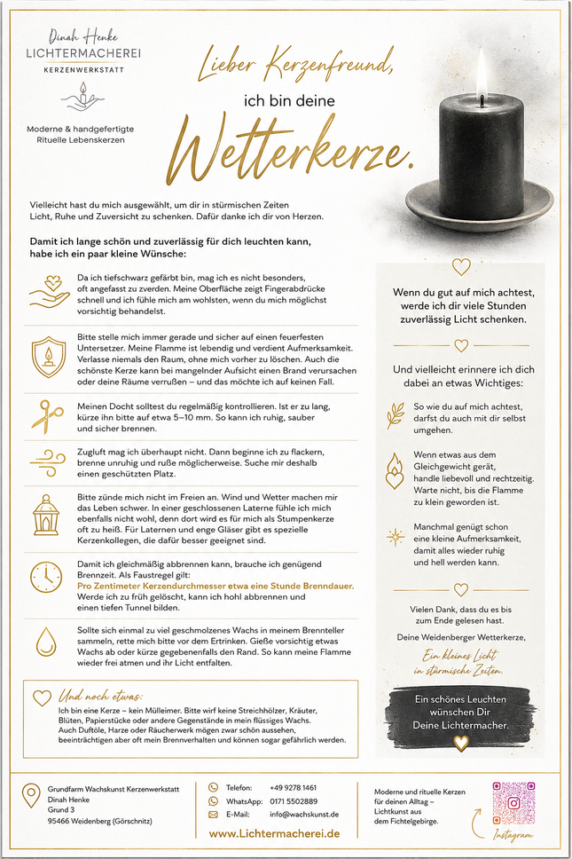 brenn und Pflegeanleitung zur Wetterkerze
