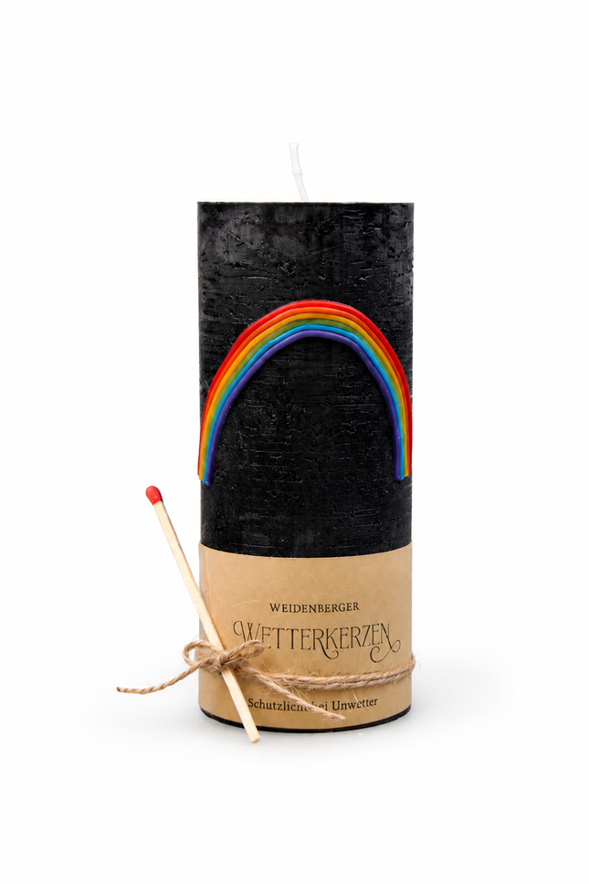 Rustikale Wetterkerze mit Regenbogen