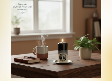 Rauhnachtlicht Weltenbaum mit Baum-des-Lebens-Motiv – Kerze für Achtsamkeit und Transformation