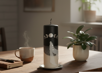 Stimmungsvolle Aufnahme der Rauhnachtkerze in hellem Morgenlicht – steht für Neubeginn, Achtsamkeit und Rückkehr der Lebenskraft.“