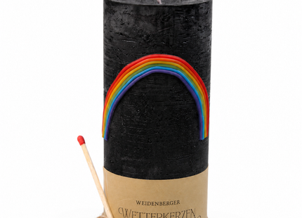 Rustikale Wetterkerze mit Regenbogen