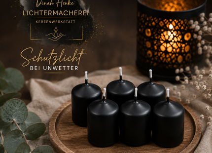 ohne dekor nur 6 kerzen -  wetterkerze in schwarz 