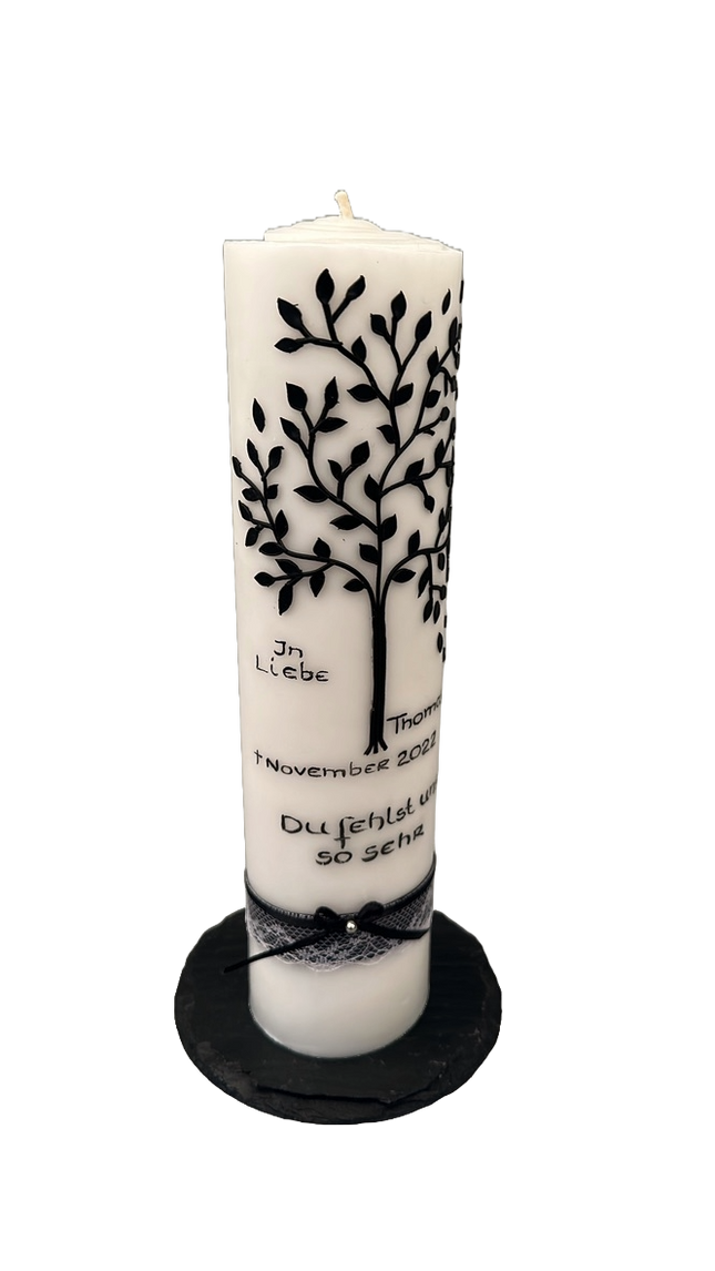 Trauerkerze mit Lebensbaum | Handgemachtes Unikat