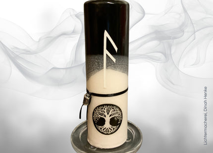 Zweifarbige Kerze Schwarz-Weiß mit Runensymbol – Rituallicht für Meditation und Rituale
